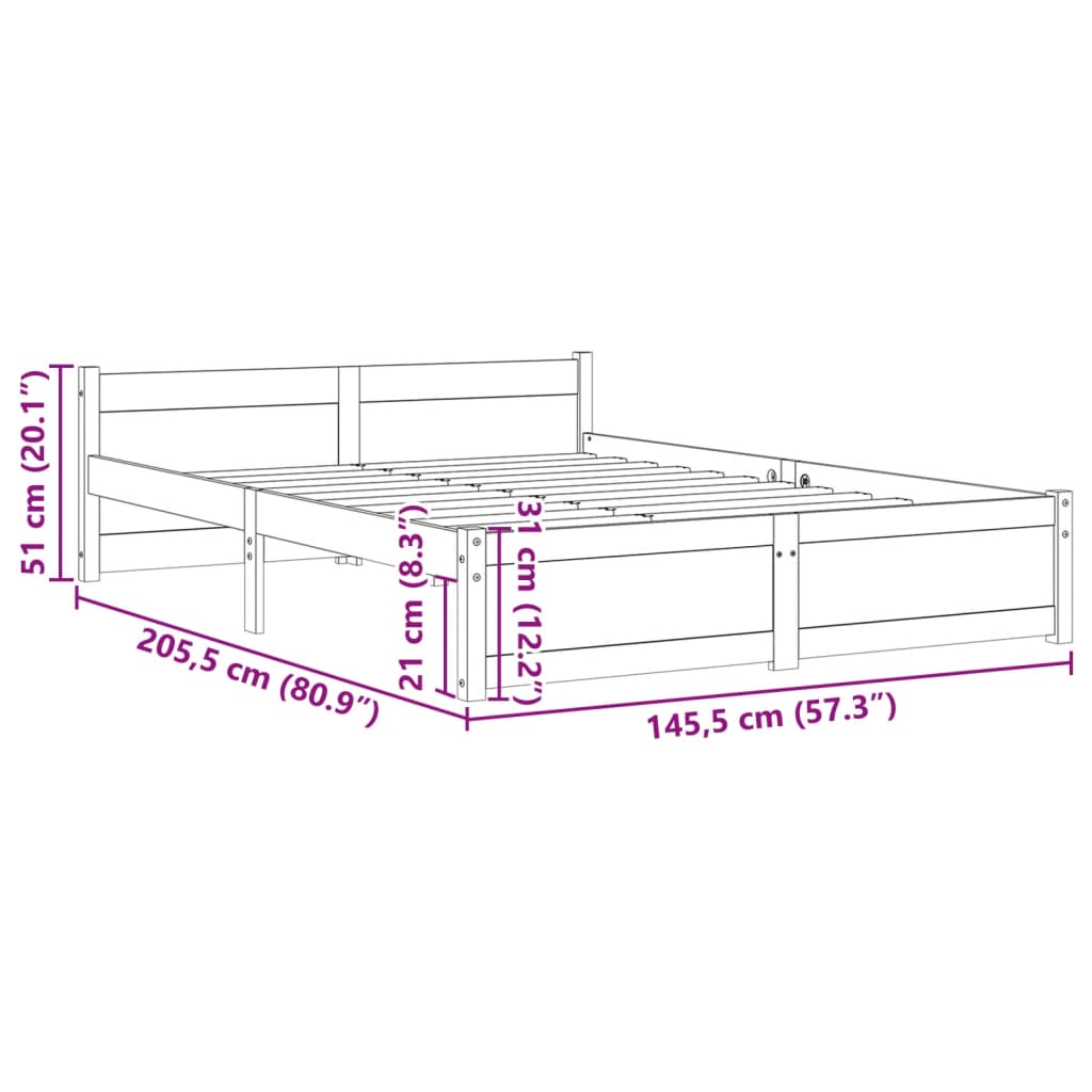 Sengeramme hvit heltre 140x200 cm