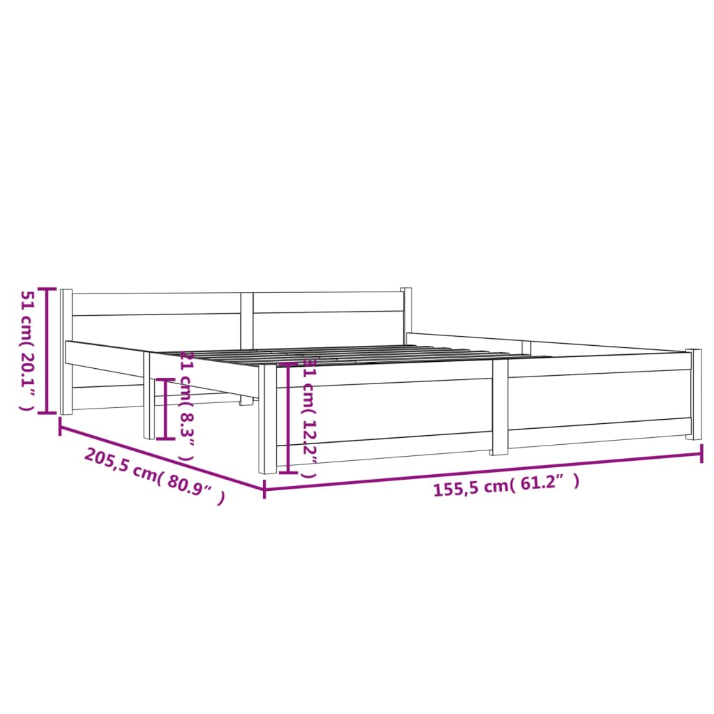 Sengeramme hvit heltre 150x200 cm 5FT King Size