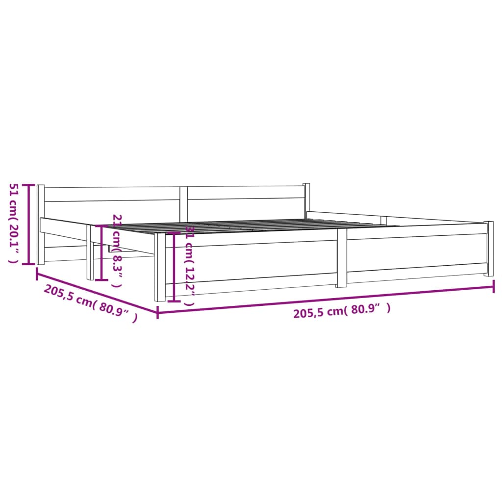 Sengeramme hvit heltre 200x200 cm