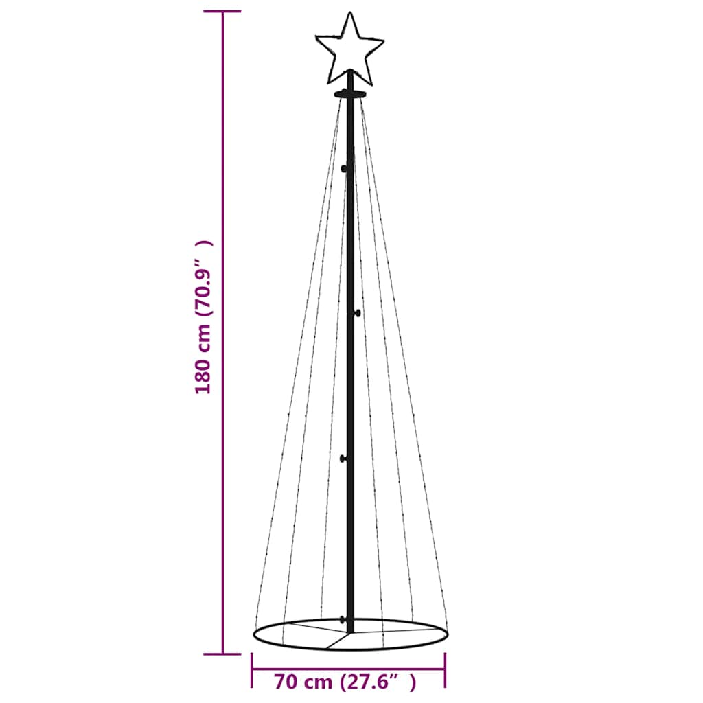 Juletre kjegleformet fargerik 108 lysdioder 70x180 cm