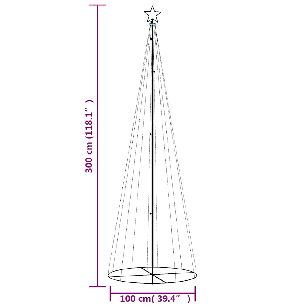 Juletre kjegleformet fargerik 310 lysdioder 100x300 cm