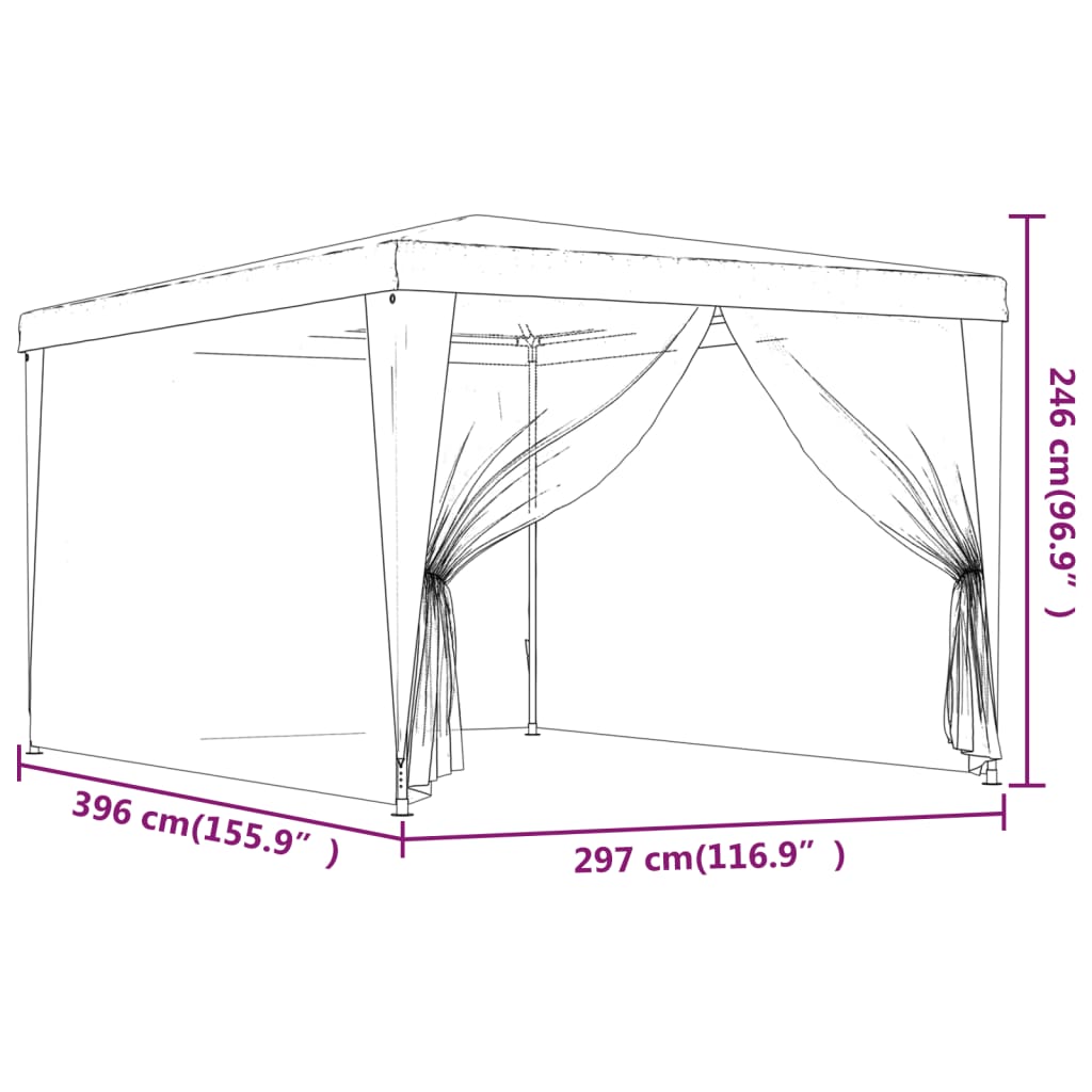 Festtelt med 4 sidevegger av netting rød 3x4 m HDPE