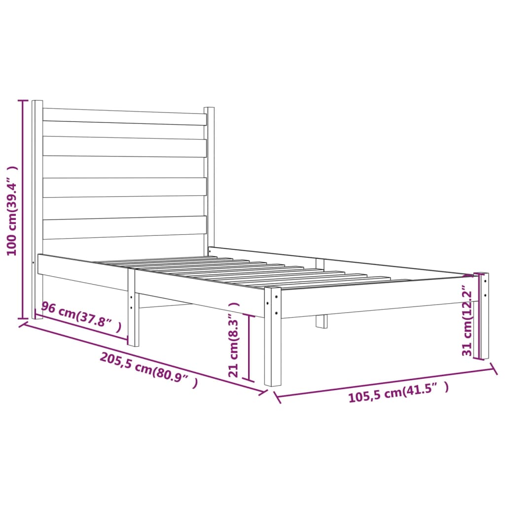 Sengeramme honningbrun heltre furu 100x200 cm