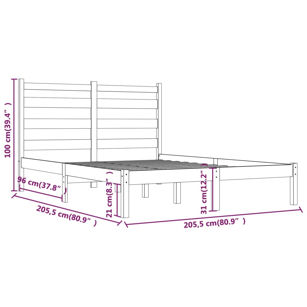 Sengeramme hvit heltre furu 200x200 cm