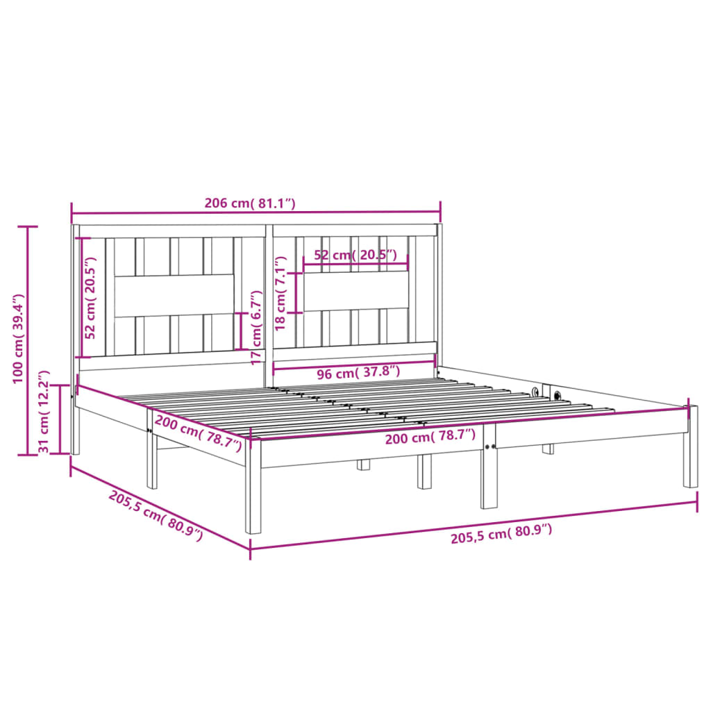 Sengeramme heltre furu 200x200 cm