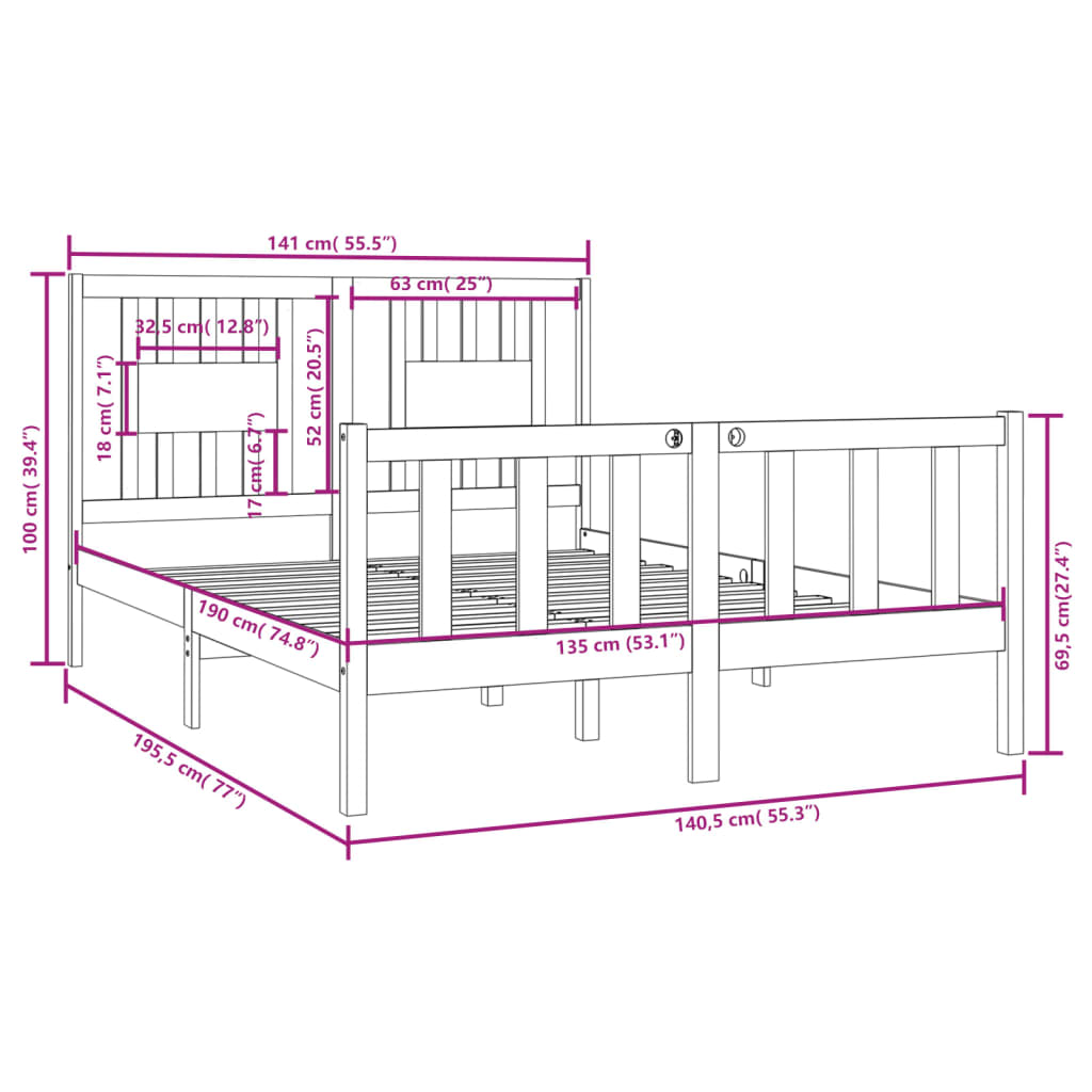 Sengeramme heltre 135x190 cm Double