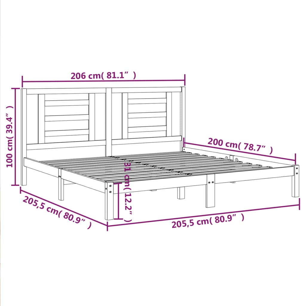 Sengeramme honningbrun heltre furu 200x200 cm