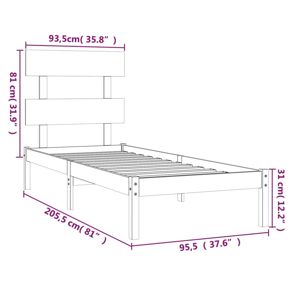 Sengeramme hvit heltre 90x200 cm