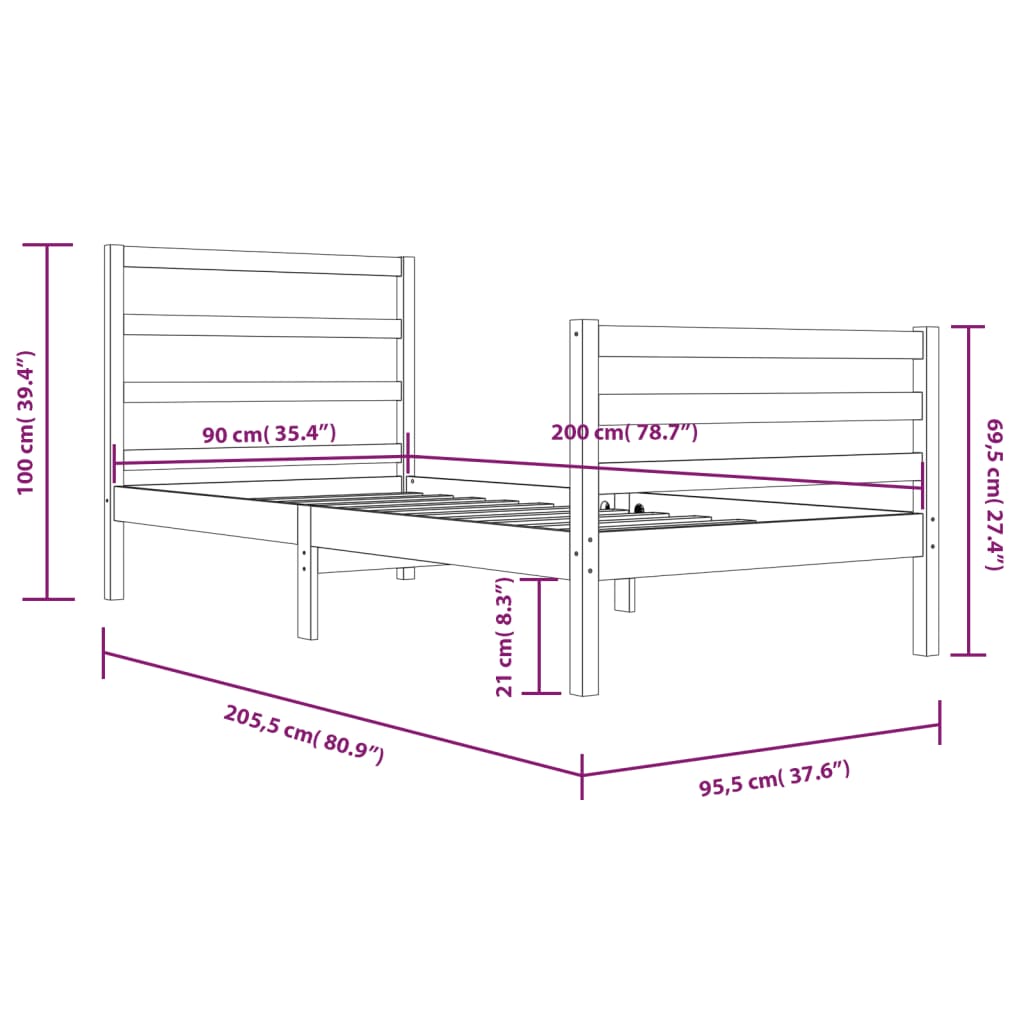 Sengeramme heltre furu 90x200 cm