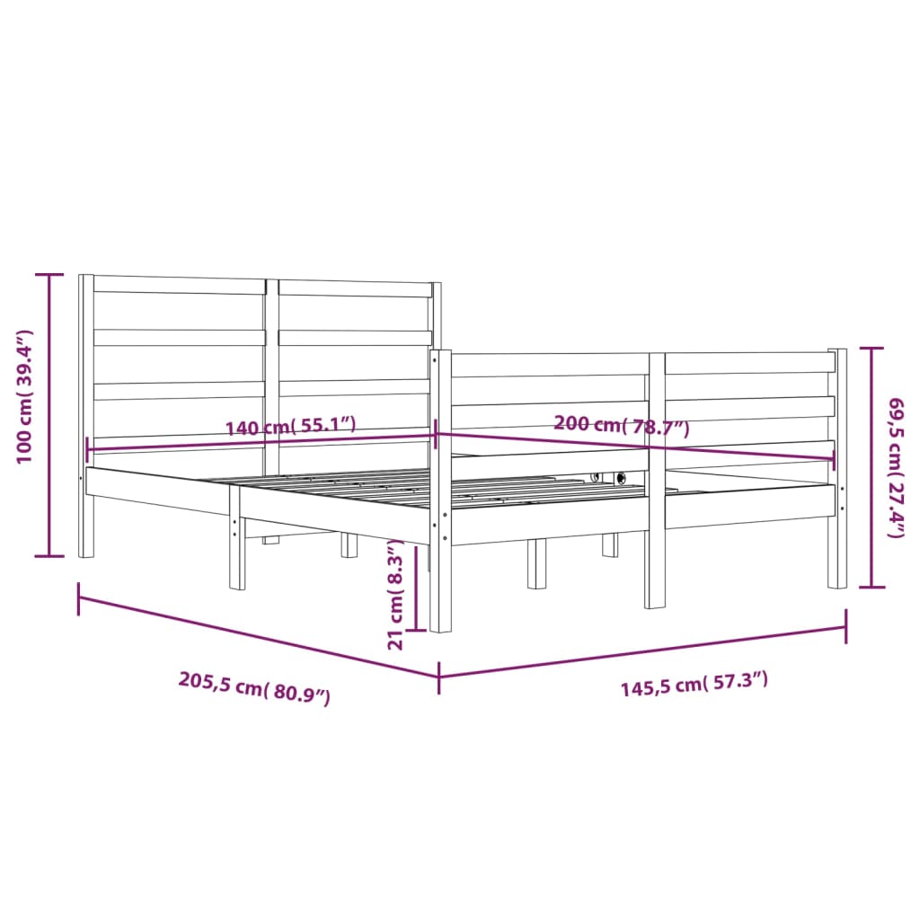 Sengeramme hvit heltre furu 140x200 cm