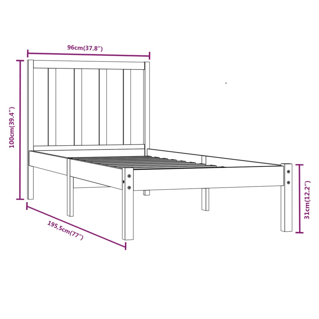 Sengeramme heltre furu 90x190 cm Single