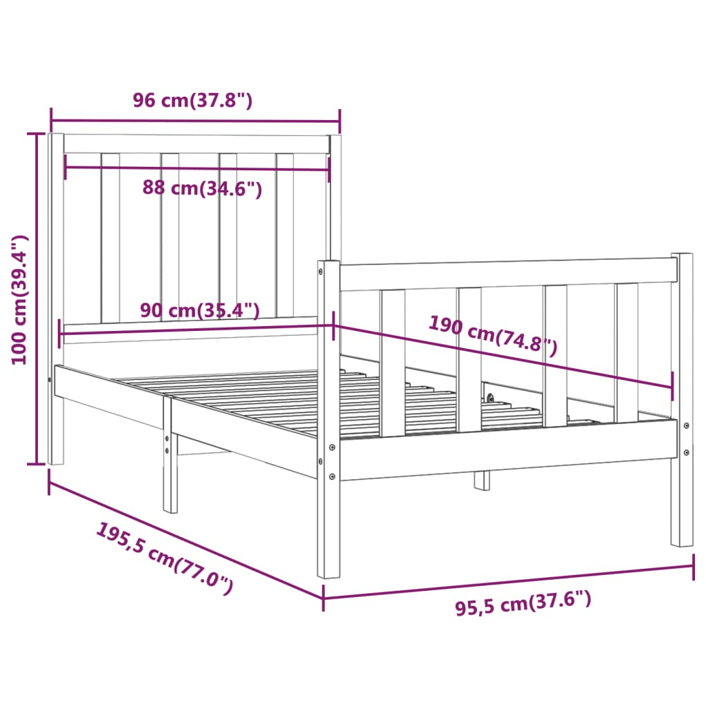 Sengeramme heltre furu 90x190 cm Single