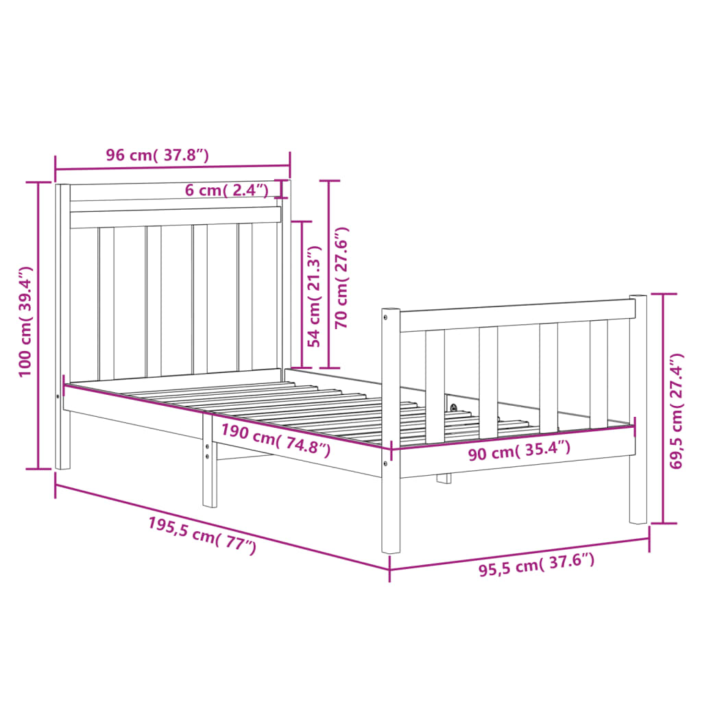 Sengeramme heltre furu 90x190 cm Single