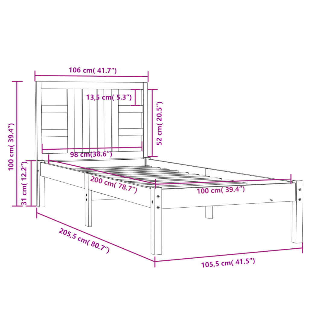 Sengeramme heltre furu 100x200 cm