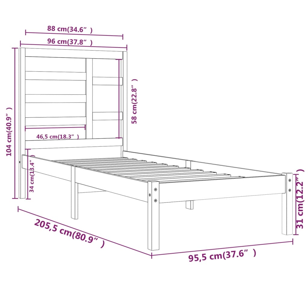 Sengeramme hvit heltre 90x200 cm