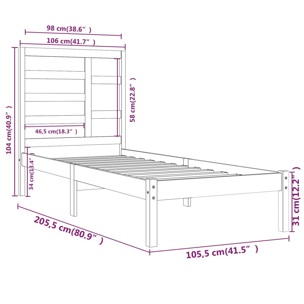 Sengeramme hvit heltre 100x200 cm