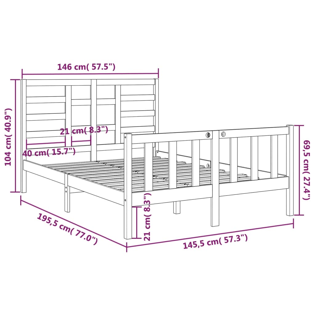 Sengeramme hvit heltre 140x190 cm