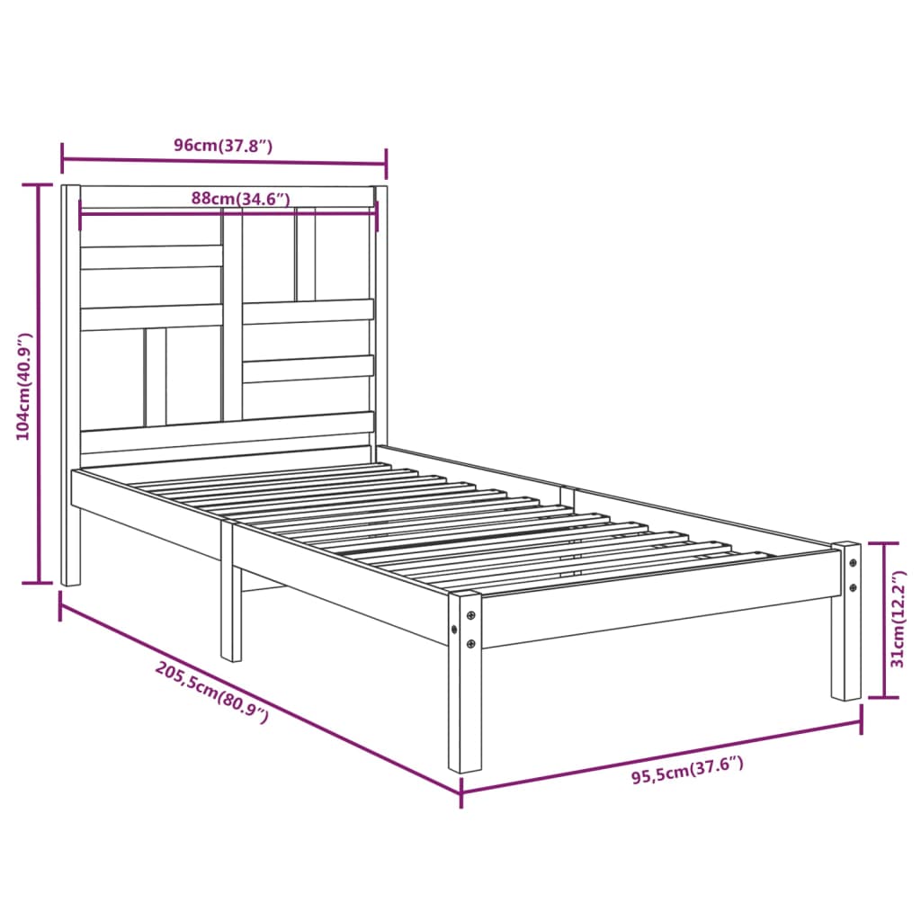 Sengeramme hvit heltre 90x200 cm