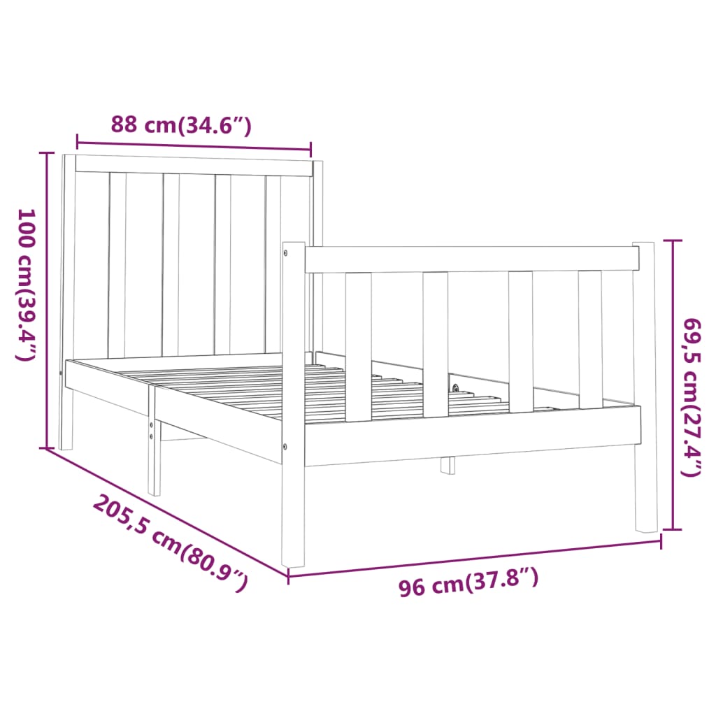 Sengeramme uten madrass 90x200 cm heltre furu