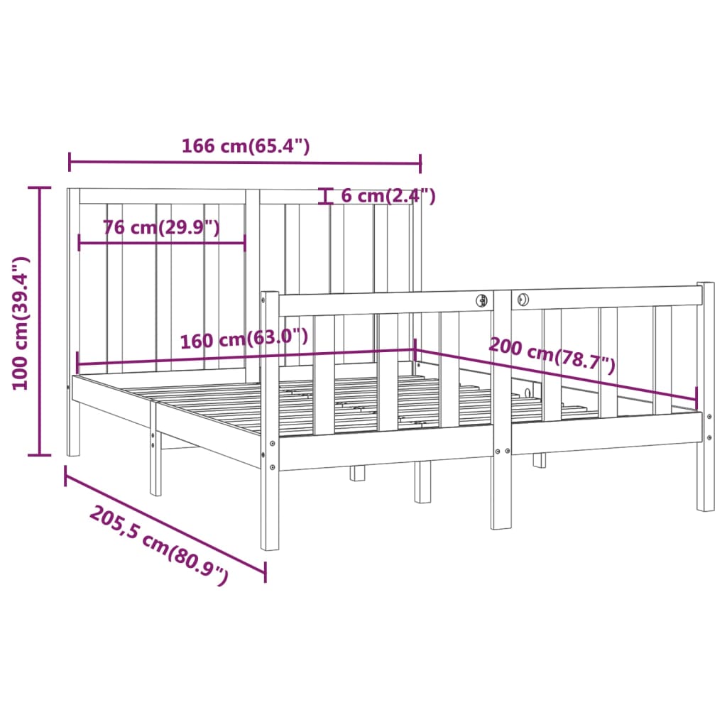 Sengeramme hvit heltre 160x200 cm