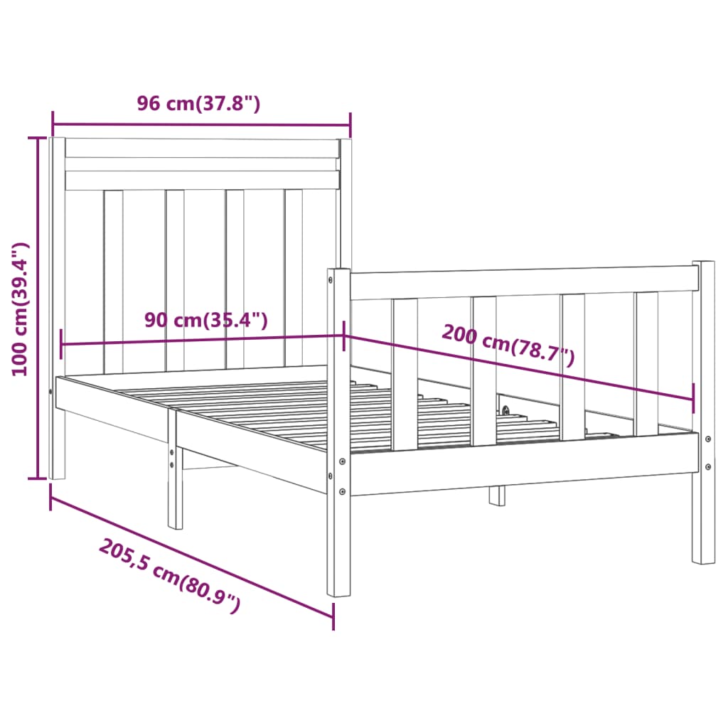 Sengeramme heltre furu 90x200 cm