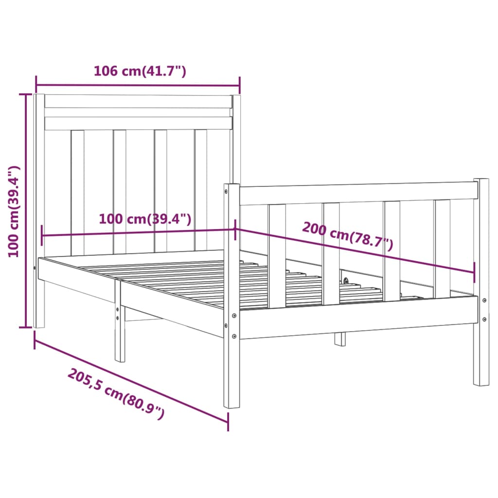 Sengeramme heltre furu 100x200 cm