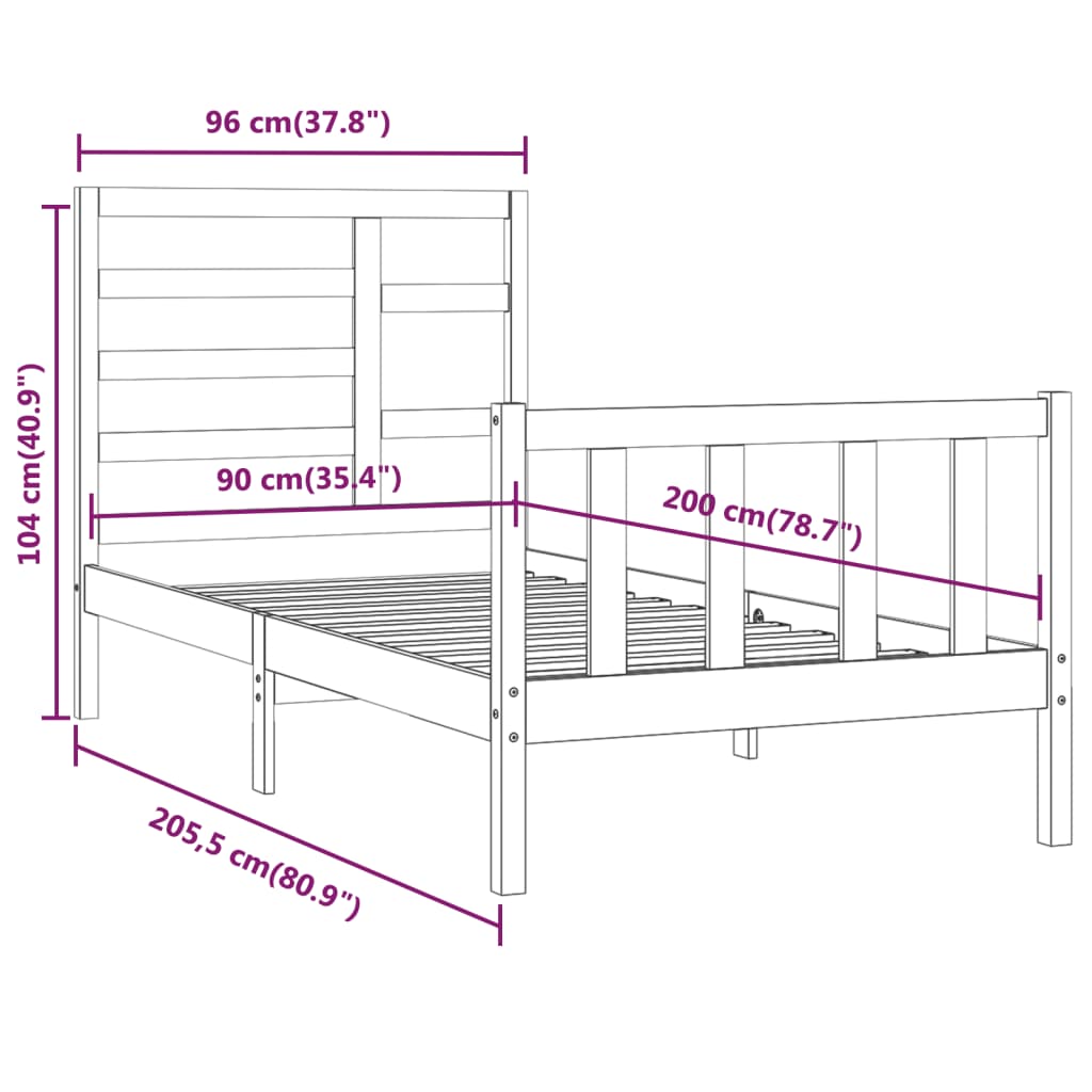 Sengeramme uten madrass 90x200 cm heltre furu