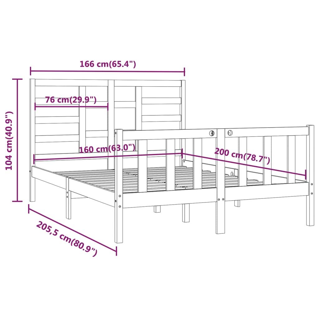 Sengeramme uten madrass hvit 160x200 cm heltre furu