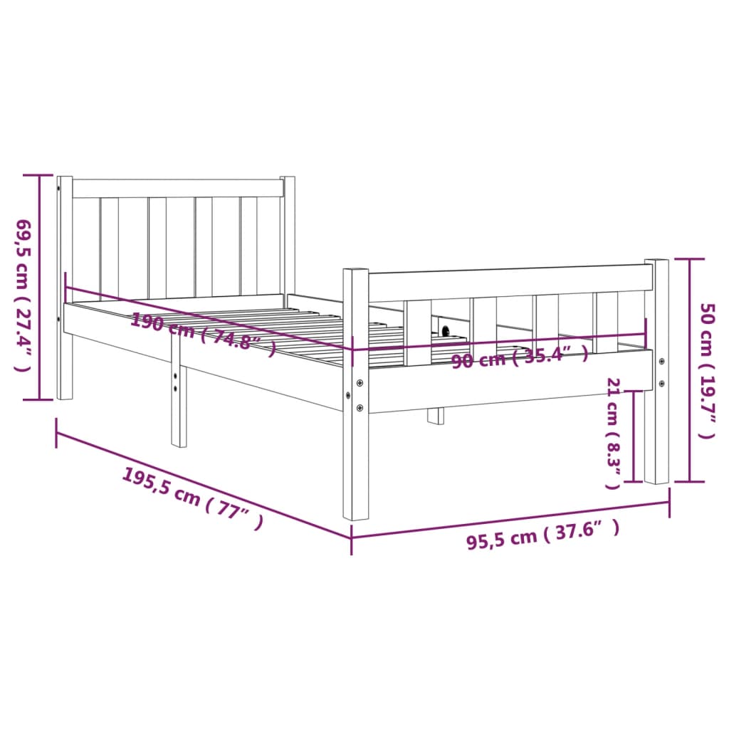 Sengeramme heltre furu 90x190 cm Single
