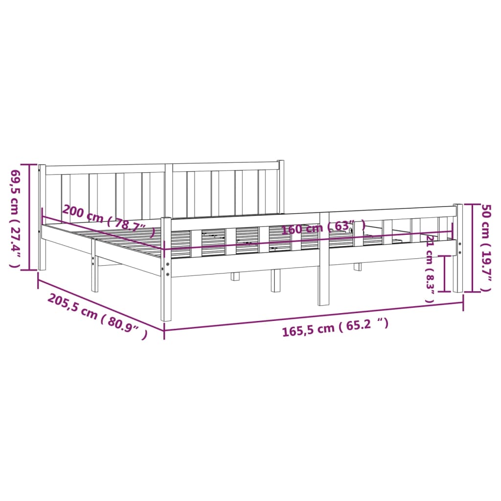 Sengeramme hvit heltre 160x200 cm