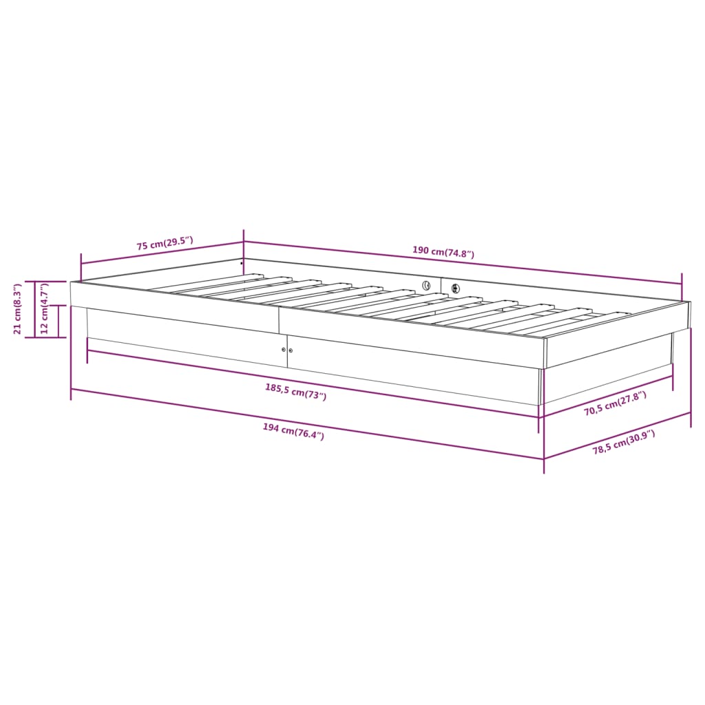 Sengeramme honningbrun heltre 75x190 cm Small Single