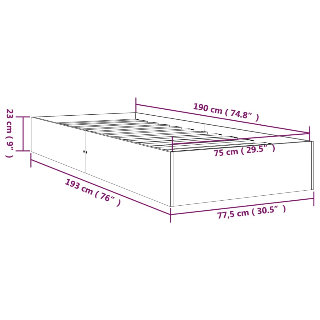 Sengeramme hvit heltre 75x190 cm 2FT6 Small Single