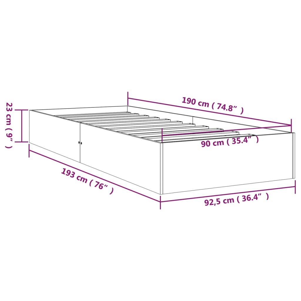 Sengeramme hvit heltre 90x190 cm 3FT Single