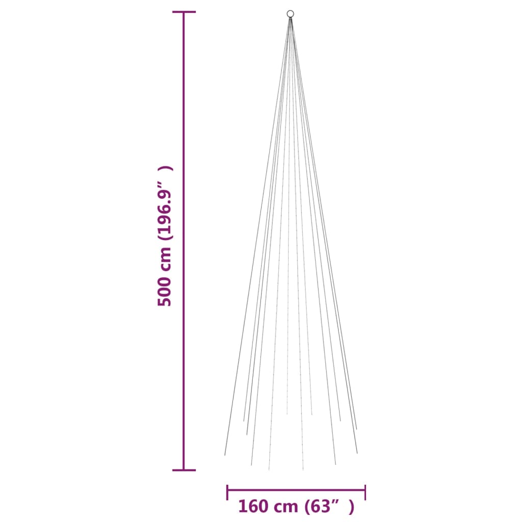 Juletre på flaggstang 732 LED kaldhvit 500 cm