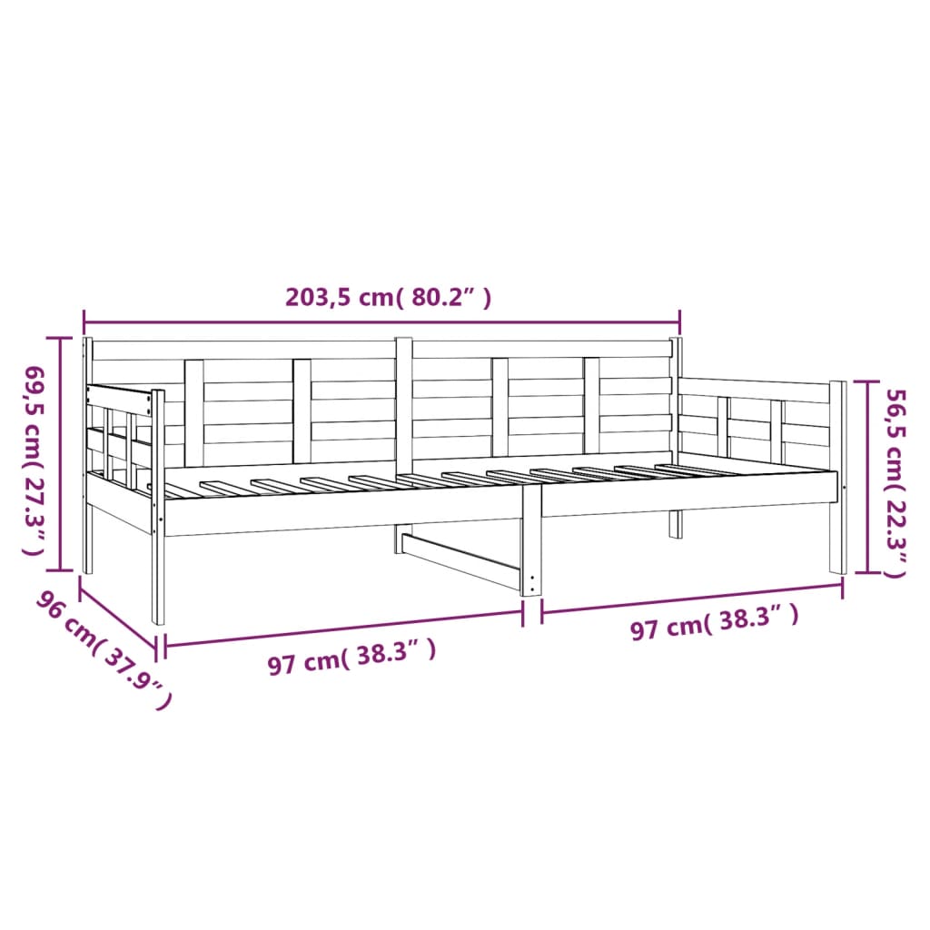 Dagseng svart heltre furu 90x200 cm