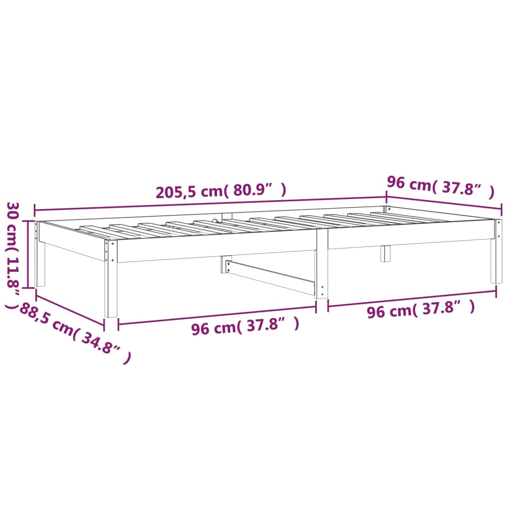 Dagseng hvit 90x200 cm heltre furu