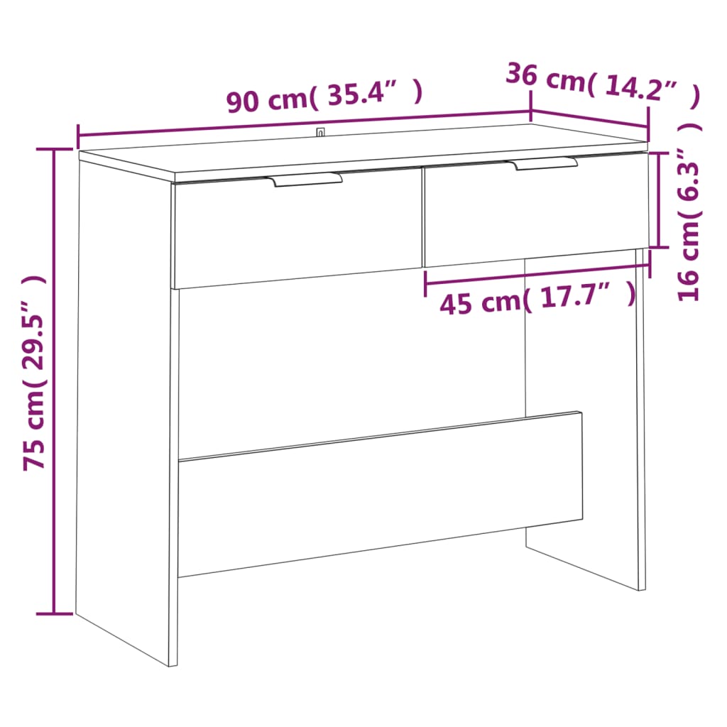 Konsollbord svart 90x36x75 cm konstruert tre