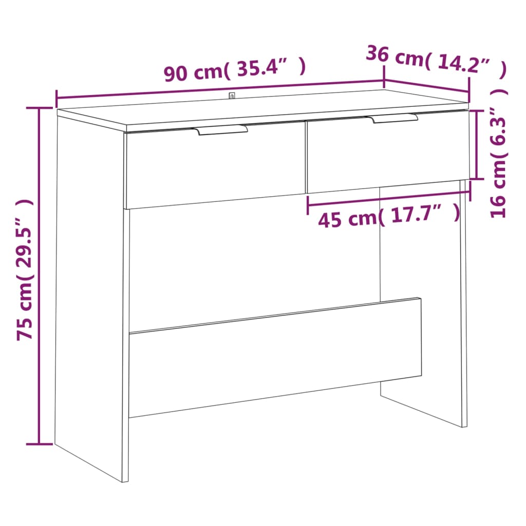 Konsollbord sonoma eik 90x36x75 cm konstruert tre