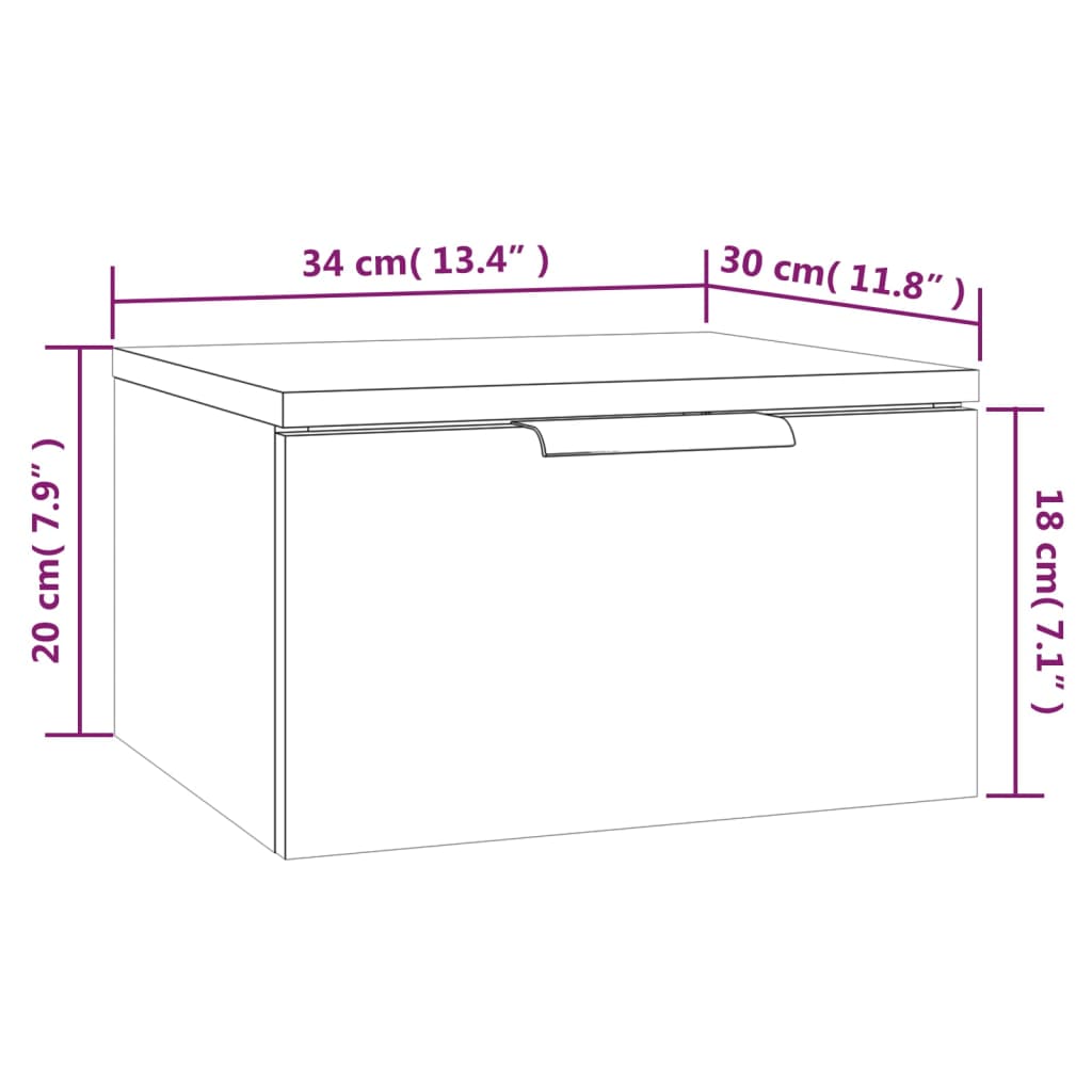 Veggmontert nattbord sonoma eik 34x30x20 cm
