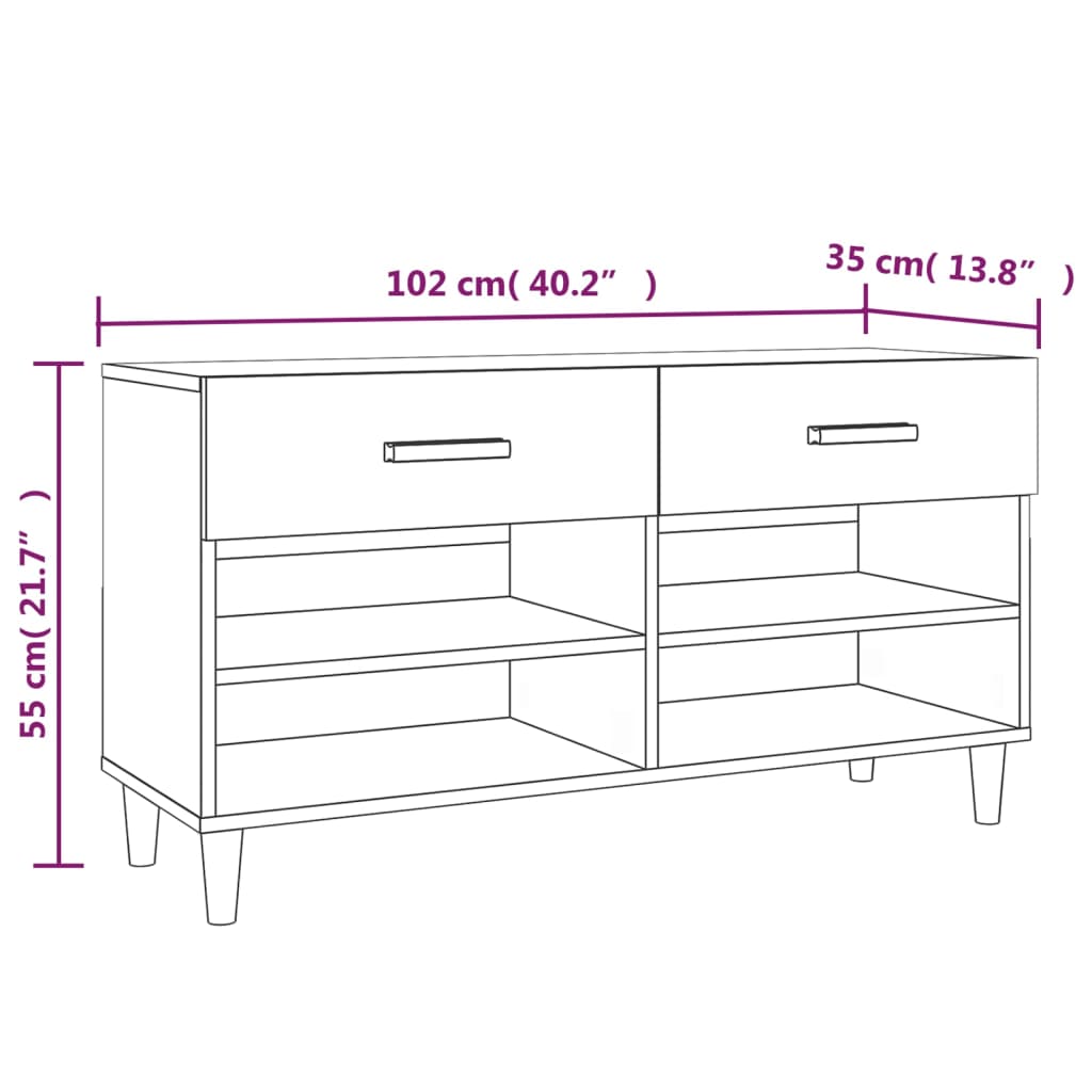 Skohylle grå sonoma 102x35x55 cm konstruert tre