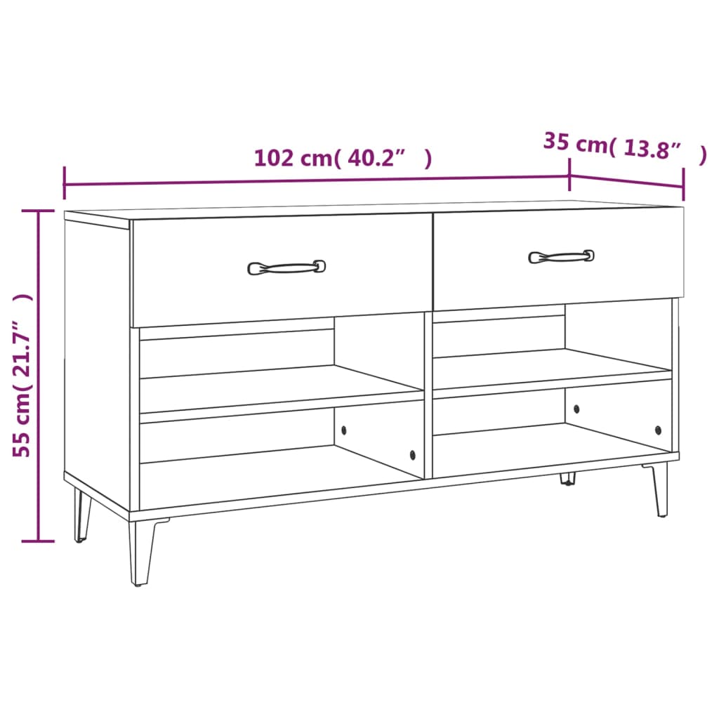 Skohylle grå sonoma 102x35x55 cm konstruert tre