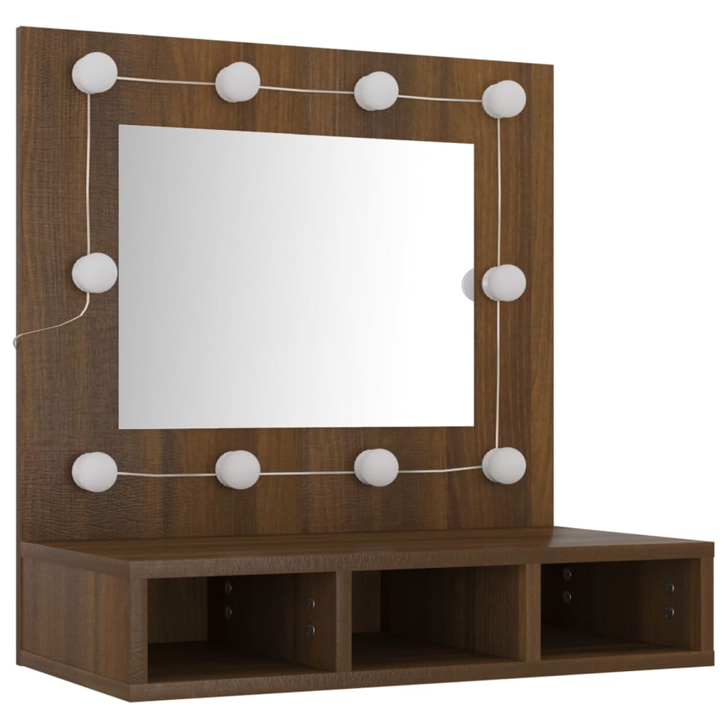 Speilskap med LED brun eik 60x31,5x62 cm
