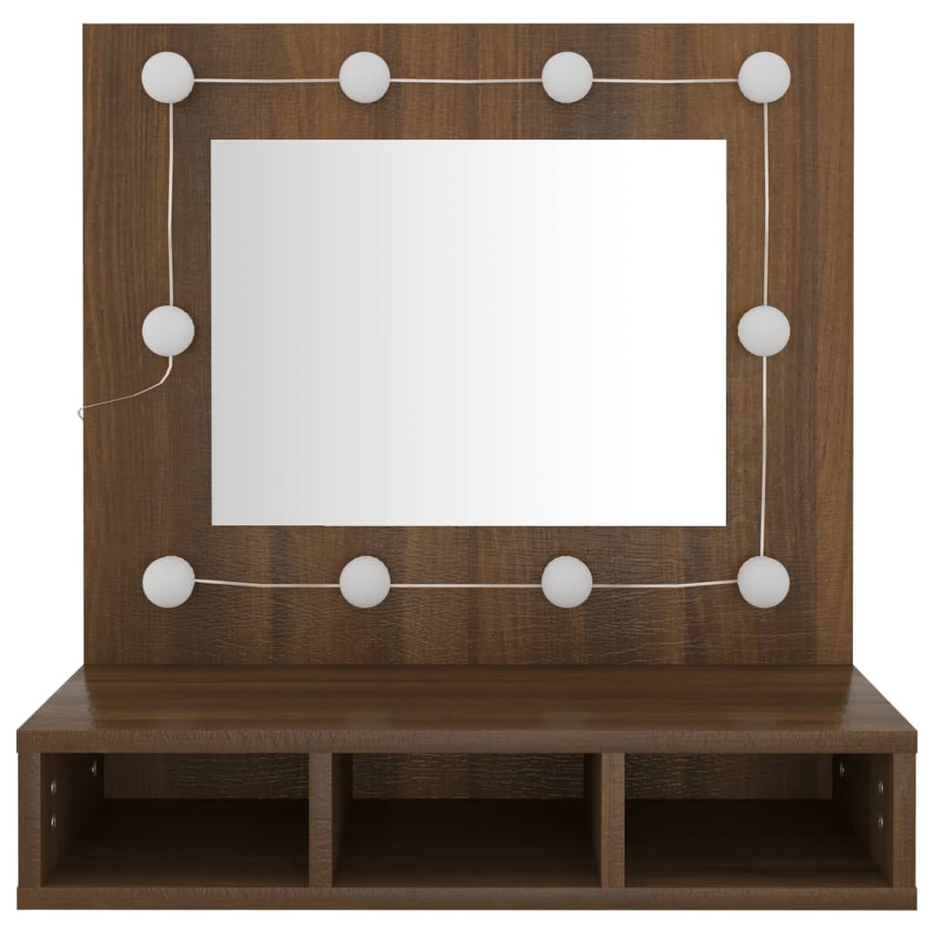 Speilskap med LED brun eik 60x31,5x62 cm