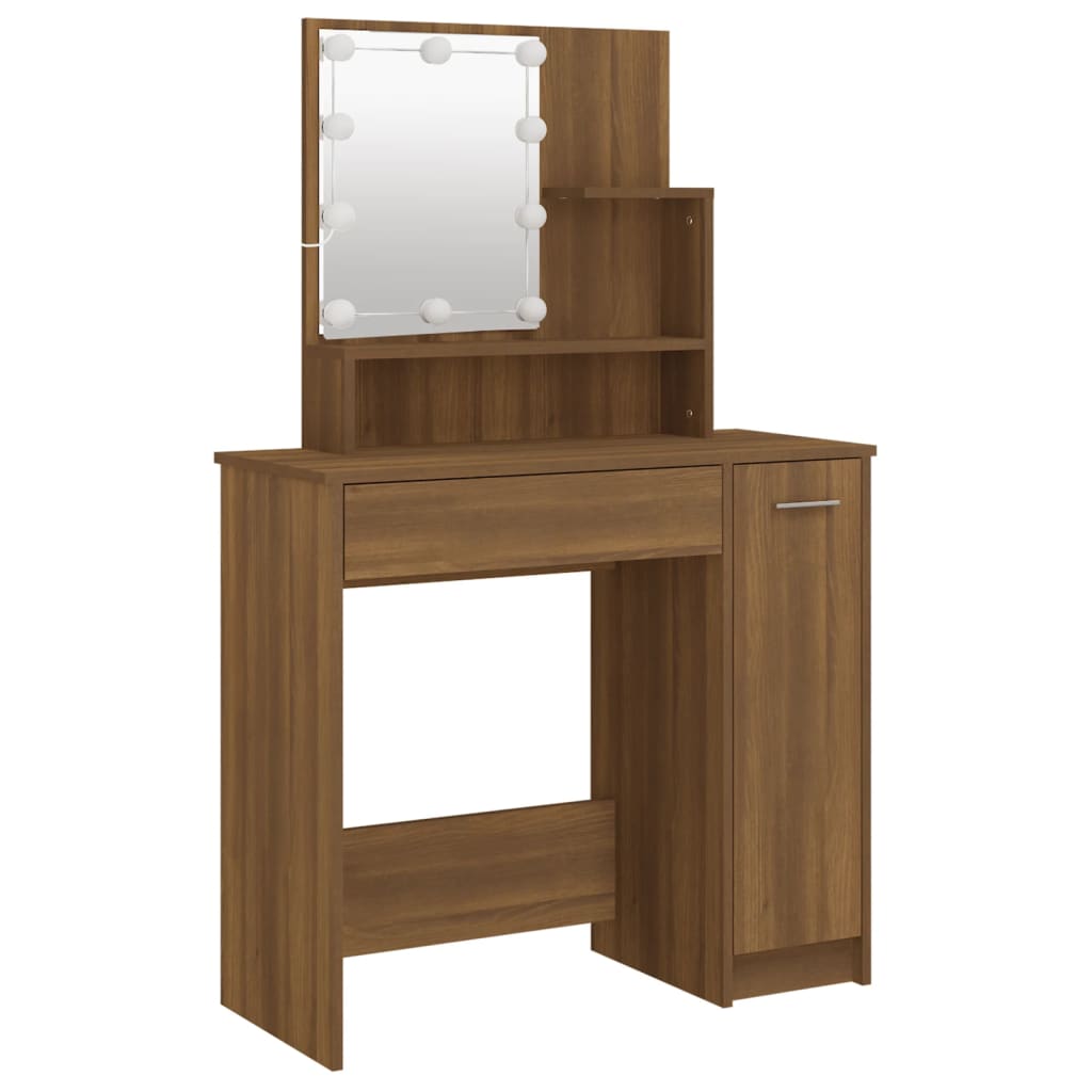 Sminkebord med LED brun eik 86,5x35x136 cm