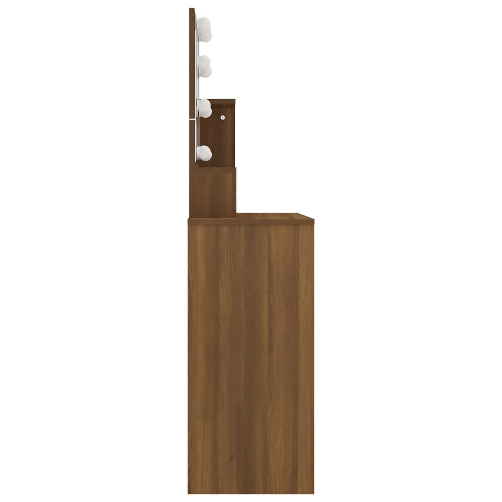 Sminkebord med LED brun eik 86,5x35x136 cm