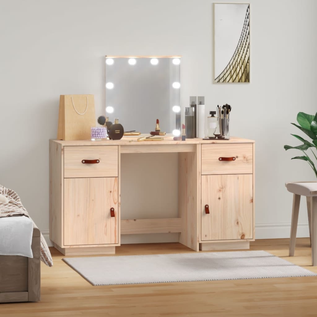 Sminkebordsett med LED heltre furu