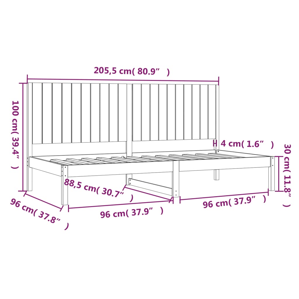 Dagseng uten madrass 90x200 cm heltre furu