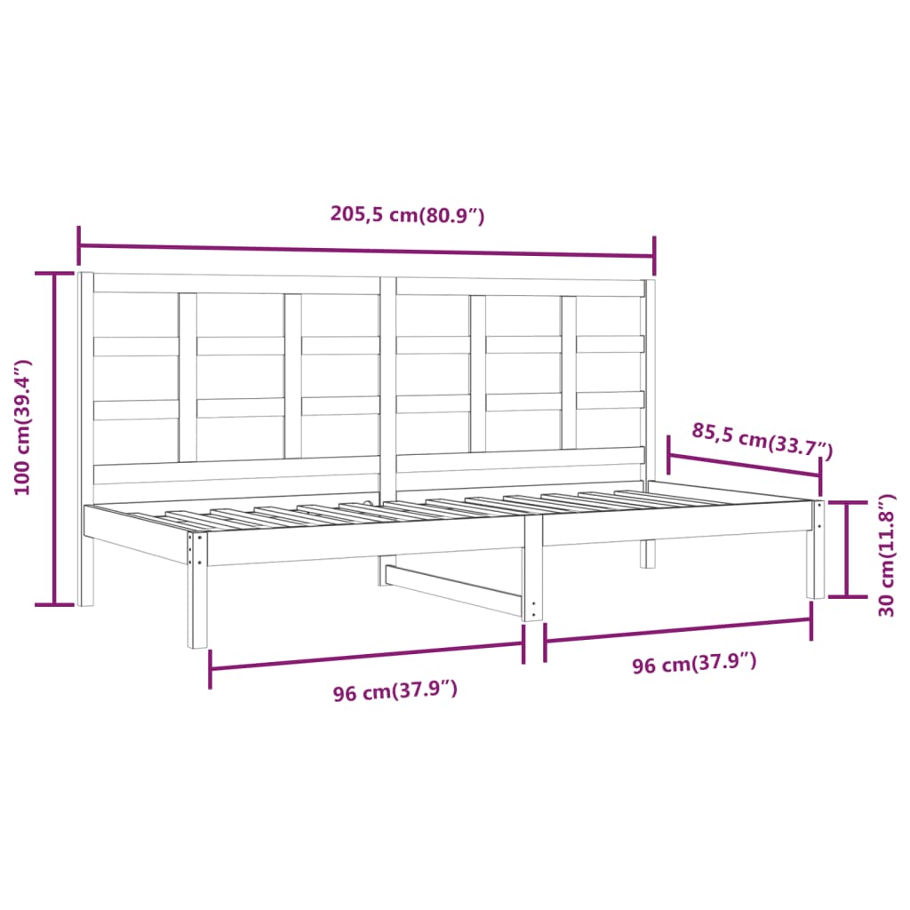 Dagseng uten madrass hvit 80x200 cm heltre furu