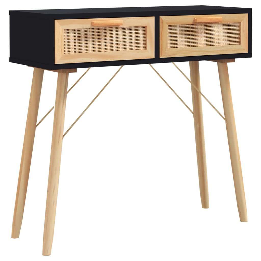 Konsollbord svart 80x30x75 cm heltre furu og naturrotting