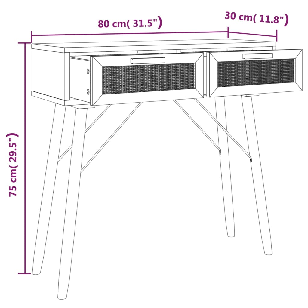 Konsollbord brun 80x30x75 cm heltre furu og naturrotting